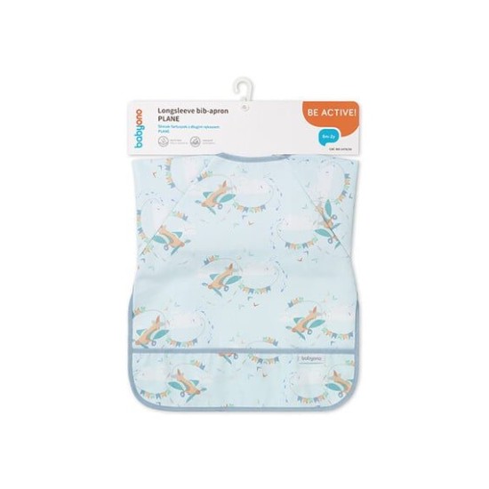 BabyOno Αδιάβροχη σαλιάρα με μακρύ μανίκι 6m-2y Plane BN1476/03