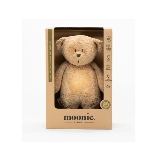 MOONIE 2.0 Επαναφορτιζόμενο βοήθημα ύπνου με ηχογράφηση & αισθητήρα κλάματος – Οργανικό βαμβάκι Cappuccino Bear M-MCA2