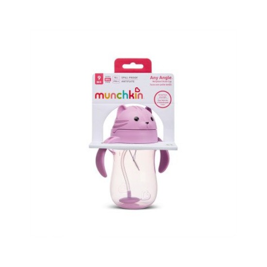 Munchkin Παιδικό Ποτηράκι με Καλαμάκι Tip & Sip Cup  Cat Pink 296ml 90541