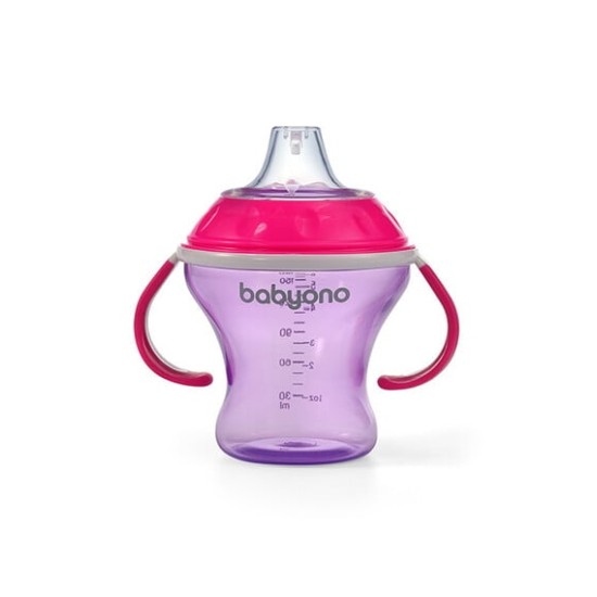 Babyono Παιδικό ποτηράκι με λαβές και μαλακό στόμιο που δε χύνεται- Non-spill 180 ml Pink BN1456/02