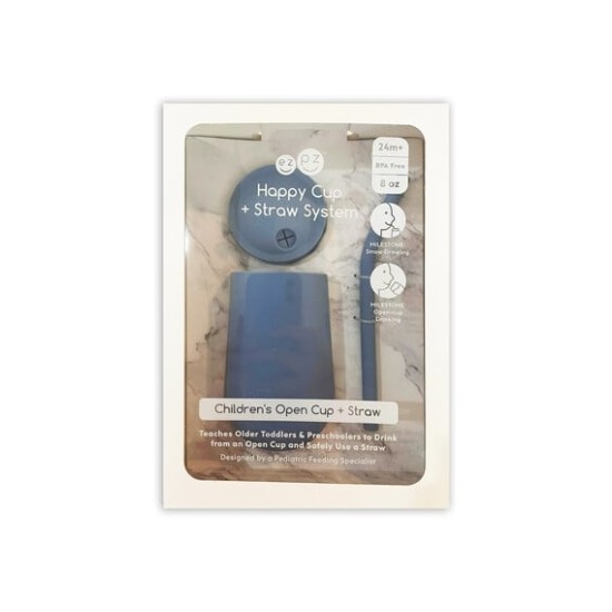Ezpz Εκπαιδευτικό Παιδικό Ποτηράκι "Happy Cup" από Σιλικόνη+ καλαμάκι Indigo για 24m+ HC-I2159U