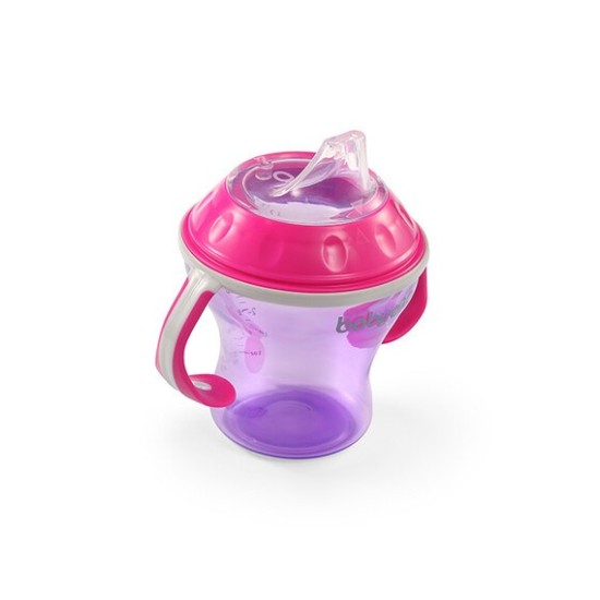 Babyono Παιδικό ποτηράκι με λαβές και μαλακό στόμιο που δε χύνεται- Non-spill 180 ml Pink BN1456/02