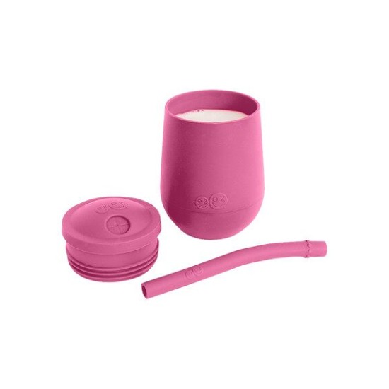 Ezpz Εκπαιδευτικό Παιδικό Ποτηράκι "Mini Cup" από Σιλικόνη+ καλαμάκι Pink 118ml για 9m+ MS-P7424U