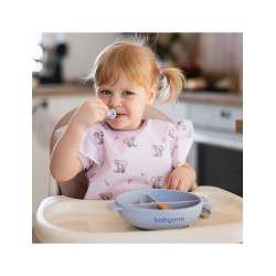 BabyOno Πιάτο σιλικόνης με 3 θέσεις, καπάκι & βάση με βεντούζα - Μπλε 6+m BN1661/01