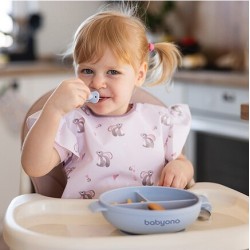 BabyOno Πιάτο σιλικόνης με 3 θέσεις, καπάκι & βάση με βεντούζα - Μπλε 6+m BN1661/01