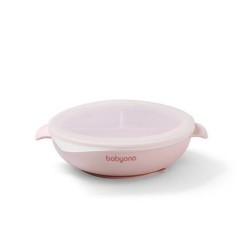 BabyOno Πιάτο σιλικόνης με 3 θέσεις, καπάκι & βάση με βεντούζα - Ροζ 6+m BN1661/02