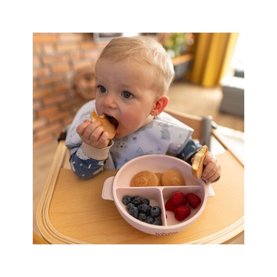 BabyOno Πιάτο σιλικόνης με 3 θέσεις, καπάκι & βάση με βεντούζα - Ροζ 6+m BN1661/02