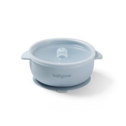 BabyOno Μπολάκι σιλικόνης με λαβές, καπάκι & βάση με βεντούζα - Μπλε 6+m BN1662/01