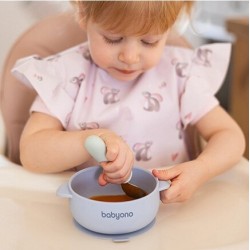 BabyOno Μπολάκι σιλικόνης με λαβές, καπάκι & βάση με βεντούζα - Μπλε 6+m BN1662/01