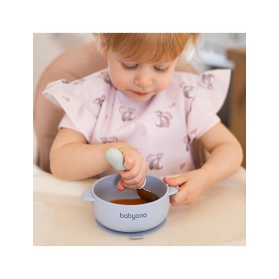 BabyOno Μπολάκι σιλικόνης με λαβές, καπάκι & βάση με βεντούζα - Μπλε 6+m BN1662/01