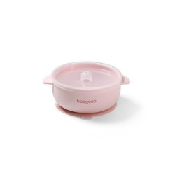 BabyOno Μπολάκι σιλικόνης με λαβές, καπάκι & βάση με βεντούζα - Ροζ 6+m BN1662/02