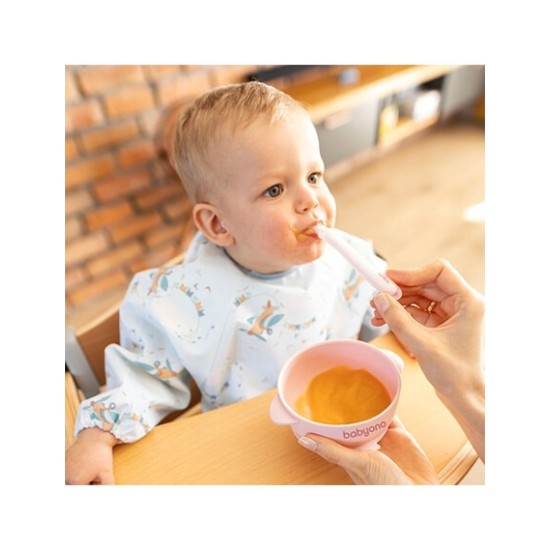 BabyOno Μπολάκι σιλικόνης με λαβές, καπάκι & βάση με βεντούζα - Ροζ 6+m BN1662/02