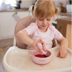 BabyOno Μπολάκι σιλικόνης με λαβές, καπάκι & βάση με βεντούζα - Ροζ 6+m BN1662/02