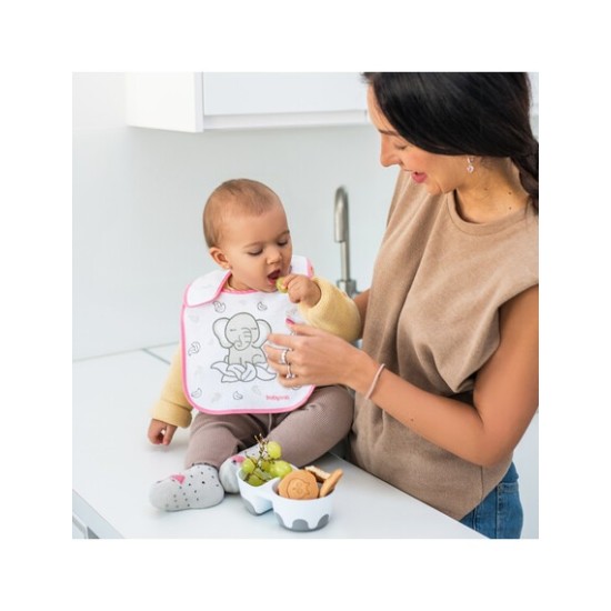 BabyOno Σαλιάρα Βαμβακερή - Αδιάβροχη 6m+ Ελεφαντάκι Ροζ BN832/01