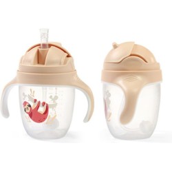 BabyOno Παιδικό ποτηράκι με καλαμάκι από Σιλικόνη και βαρίδι 240ml Μπεζ BN1464/04