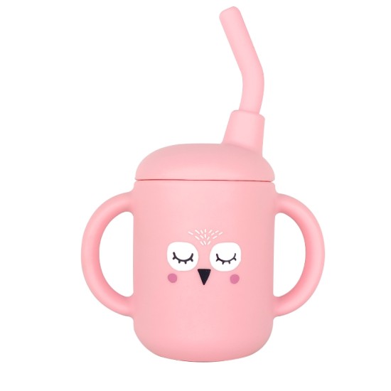 BABY CLOUD Ποτηράκι σιλικόνης με καλαμάκι 120ml – Κουκουβάγια Ροζ BC000311