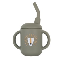 BABY CLOUD Ποτηράκι σιλικόνης με καλαμάκι 120ml – Λιοντάρι Λαδί BC000312