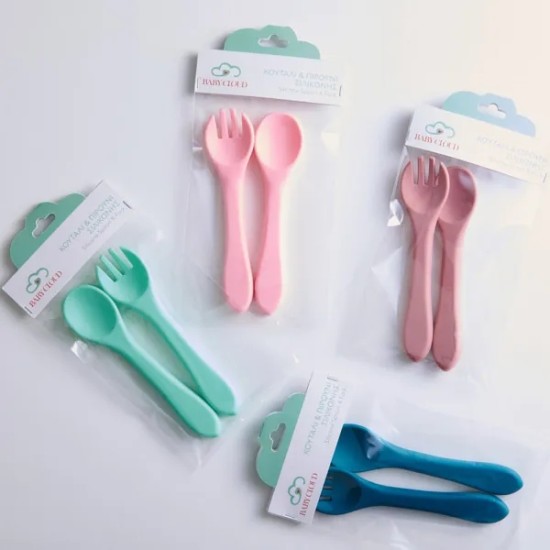 BABY CLOUD Κουτάλι/Πιρούνι σιλικόνης – Μπλε BC000701