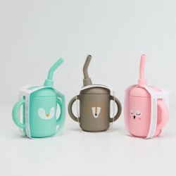BABY CLOUD Ποτηράκι σιλικόνης με καλαμάκι 120ml – Λιοντάρι Λαδί BC000312