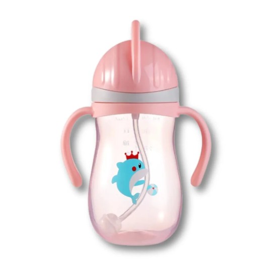 BABY CLOUD Εκπαιδευτικό Ποτηράκι με Καλαμάκι και Βαρίδι – Δελφινάκι Ροζ BC000188