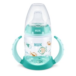 Nuk First Choice Εκπαιδευτικό Μπιμπερό με Στομιο Σιλκ.& Λαβες Temp.Control Τιρκουάζ Ψαράκια 6-18m+ 150ml 10743943