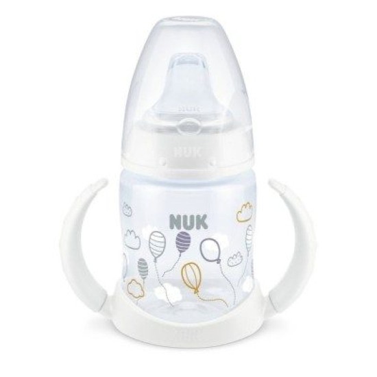 Nuk First Choice Εκπαιδευτικό Μπιμπερό με Στομιο Σιλκ.& Λαβες Temp.Control μπαλόνια λευκό 6-18m+ 150ml  10743943