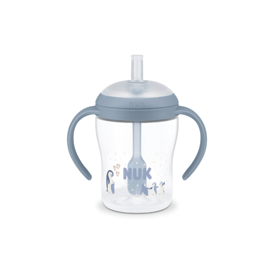 NUK Perfect Match Εκπαιδευτικό Ποτήρι με Καλαμάκι Σιλικόνης 8m+ 150ml Blue Penguin 10215401