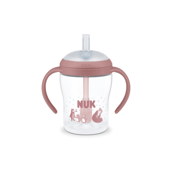 NUK Perfect Match Εκπαιδευτικό Ποτήρι με Καλαμάκι Σιλικόνης 8m+, 150ml Pink Bear 10215402