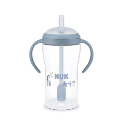 NUK Perfect Match Εκπαιδευτικό Ποτήρι με Καλαμάκι Σιλικόνης 8m+, 260ml Blue Penguin 10216318