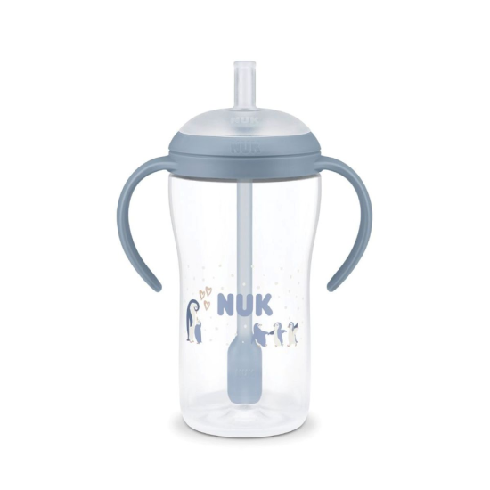 NUK Perfect Match Εκπαιδευτικό Ποτήρι με Καλαμάκι Σιλικόνης 8m+, 260ml Blue Penguin 10216318