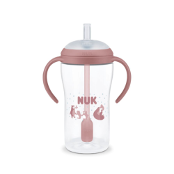 NUK Perfect Match Εκπαιδευτικό Ποτήρι με Καλαμάκι Σιλικόνης 8m+, 260ml Pink Bear 10216319
