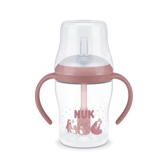 NUK Perfect Match Εκπαιδευτικό Ποτήρι με Καλαμάκι Σιλικόνης 8m+, 150ml Pink Bear 10215402