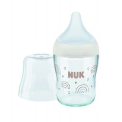 NUK Perfect Match Μπιμπερό Γυάλινο με Θηλή Σιλικόνης 0m+ 120ml rainbow Λευκό 10211038