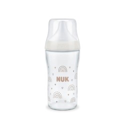 NUK Perfect Match Μπιμπερό Γυάλινο με Θηλή Σιλικόνης 3m+ 230ml rainbow Λευκό 10212056