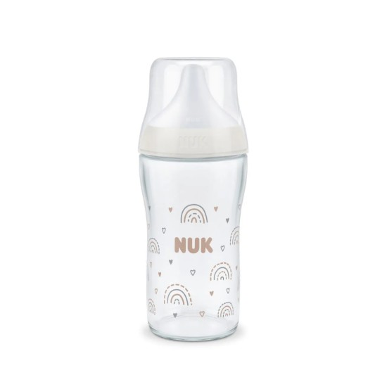 NUK Perfect Match Μπιμπερό Γυάλινο με Θηλή Σιλικόνης 3m+ 230ml rainbow Λευκό 10212056