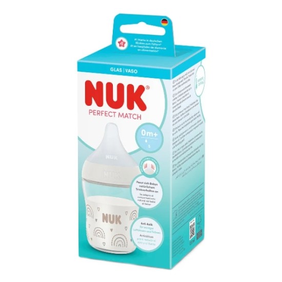 NUK Perfect Match Μπιμπερό Γυάλινο με Θηλή Σιλικόνης 0m+ 120ml rainbow Λευκό 10211038