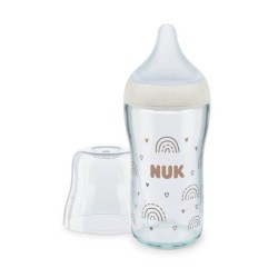 NUK Perfect Match Μπιμπερό Γυάλινο με Θηλή Σιλικόνης 3m+ 230ml rainbow Λευκό 10212056