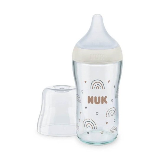 NUK Perfect Match Μπιμπερό Γυάλινο με Θηλή Σιλικόνης 3m+ 230ml rainbow Λευκό 10212056